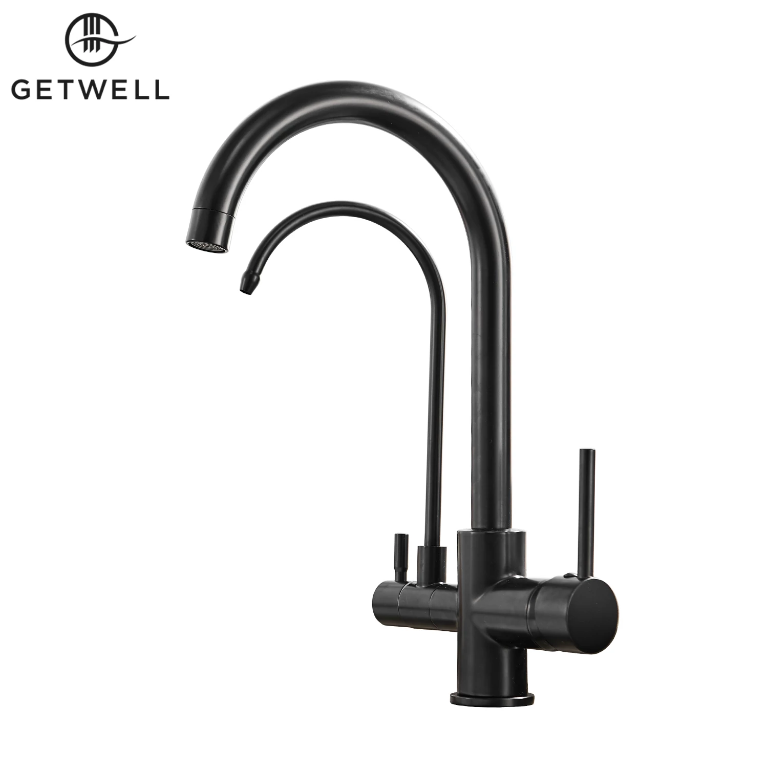 Sinuosity-L, két karos, 3 utas Konyhai Csap Víztisztítókhoz fekete színben