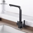 Kép 6/18 - Square-S, két karos, 3 utas Konyhai Csap Víztisztítókhoz fekete színben