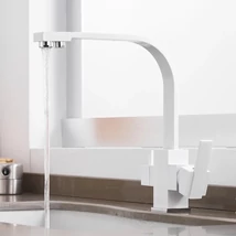 Square, két karos, 3 utas Konyhai Csap Víztisztítókhoz Fehér színben