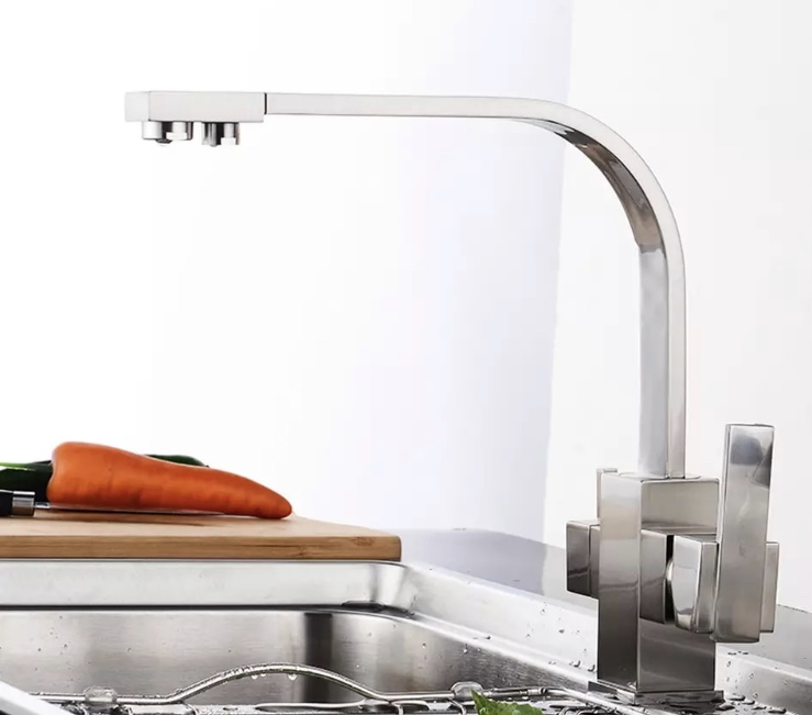 Square 2 karos, 3 utas Konyhai Csap Víztisztítókhoz Nikkel színben