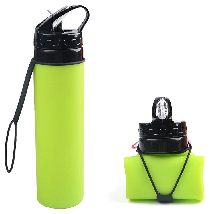 Folding összehajtható 600ml-es BPA mentes szilikon kulacs zöld színben
